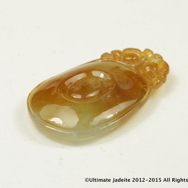 Coin-Shaped Pixiu Grade A Jadeite Jade Pendant- Honey Brown